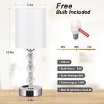 Touch Bedside Crystal Lamps for Bedrooms Nightstand with USB C+A Charging Port and AC Outlet White, 3 Way Dimmable Silver Small End Side Table Lamp for Living/Guest/Dinning Room/Kitchen