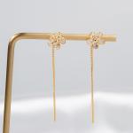 Korean Geometric Long Tassel Drop Earring For Women Shiny Zircon Flower Leaf Cute Rabbit Pendant Earrings Girl Ear Line Jewelry