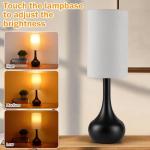 LEDIKON Touch Table Lamp for Nightstand, 3-Way Dimmable, Space Saving & No Assembly Required, Upgraded Small Modern Black Bedside Lamp for Bedroom, Living Room, Office (Bulb Included)