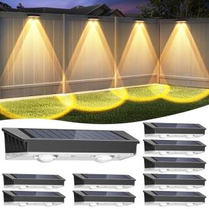 Solar Fence Lights Outdoor, 10 Pack Warm/Neutual/Cool White Fence Lights Solar Powered with 2 LED, IP65 Waterproof, Deck Lighting for Backyard, Patio, Wall, Railing, Pool, Stair