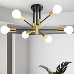 Phaosio Modern Sputnik Chandelier Ceiling Light Fixtures, 6-Lights Mid Century Industrial Metal Semi Flush Mount Lamp for Bedroom Dining Room Living Room Kitchen Hallway Office-Black and Gold