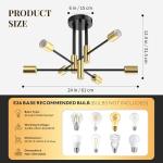 Phaosio Modern Sputnik Chandelier Ceiling Light Fixtures, 6-Lights Mid Century Industrial Metal Semi Flush Mount Lamp for Bedroom Dining Room Living Room Kitchen Hallway Office-Black and Gold