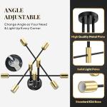Phaosio Modern Sputnik Chandelier Ceiling Light Fixtures, 6-Lights Mid Century Industrial Metal Semi Flush Mount Lamp for Bedroom Dining Room Living Room Kitchen Hallway Office-Black and Gold