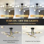 Phaosio Modern Sputnik Chandelier Ceiling Light Fixtures, 6-Lights Mid Century Industrial Metal Semi Flush Mount Lamp for Bedroom Dining Room Living Room Kitchen Hallway Office-Black and Gold