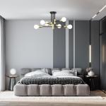 Phaosio Modern Sputnik Chandelier Ceiling Light Fixtures, 6-Lights Mid Century Industrial Metal Semi Flush Mount Lamp for Bedroom Dining Room Living Room Kitchen Hallway Office-Black and Gold