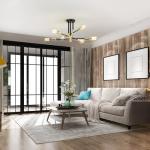 Phaosio Modern Sputnik Chandelier Ceiling Light Fixtures, 6-Lights Mid Century Industrial Metal Semi Flush Mount Lamp for Bedroom Dining Room Living Room Kitchen Hallway Office-Black and Gold