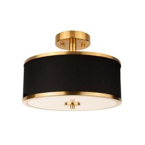 Edwarmlux 3-Light Semi Flush Mount Ceiling Light Fixture, 12.6" Gold Drum Light with Black Fabric Shade, Modern Close to Ceiling Light for Living Room Bedroom Dining Room Kitchen Hallway Entry Foyer