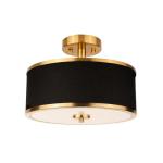 Edwarmlux 3-Light Semi Flush Mount Ceiling Light Fixture, 12.6" Gold Drum Light with Black Fabric Shade, Modern Close to Ceiling Light for Living Room Bedroom Dining Room Kitchen Hallway Entry Foyer