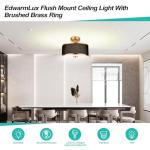 Edwarmlux 3-Light Semi Flush Mount Ceiling Light Fixture, 12.6" Gold Drum Light with Black Fabric Shade, Modern Close to Ceiling Light for Living Room Bedroom Dining Room Kitchen Hallway Entry Foyer