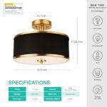 Edwarmlux 3-Light Semi Flush Mount Ceiling Light Fixture, 12.6" Gold Drum Light with Black Fabric Shade, Modern Close to Ceiling Light for Living Room Bedroom Dining Room Kitchen Hallway Entry Foyer