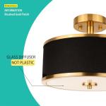 Edwarmlux 3-Light Semi Flush Mount Ceiling Light Fixture, 12.6" Gold Drum Light with Black Fabric Shade, Modern Close to Ceiling Light for Living Room Bedroom Dining Room Kitchen Hallway Entry Foyer