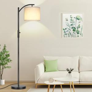ROTTOGOON Dimmable Floor Lamp, Arc Floor Lamps for Living Room, Stepless Dimming Modern Standing Lamp with Linen Shade, Tall Lamp for Bedroom Office Dining Room- Black