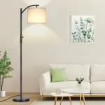ROTTOGOON Dimmable Floor Lamp, Arc Floor Lamps for Living Room, Stepless Dimming Modern Standing Lamp with Linen Shade, Tall Lamp for Bedroom Office Dining Room- Black