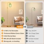 【Upgraded】 Dimmable Glass Floor Lamp for Living Room, Modern Gold Standing Lamp with Green Ribbed Glass Lampshade & Knob Dimmer, Arc Tall Lamp for Bedroom Office Reading Room, 2700K Led Bulb Included