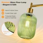 【Upgraded】 Dimmable Glass Floor Lamp for Living Room, Modern Gold Standing Lamp with Green Ribbed Glass Lampshade & Knob Dimmer, Arc Tall Lamp for Bedroom Office Reading Room, 2700K Led Bulb Included
