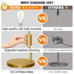 【Upgraded】 Dimmable Glass Floor Lamp for Living Room, Modern Gold Standing Lamp with Green Ribbed Glass Lampshade & Knob Dimmer, Arc Tall Lamp for Bedroom Office Reading Room, 2700K Led Bulb Included