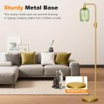 【Upgraded】 Dimmable Glass Floor Lamp for Living Room, Modern Gold Standing Lamp with Green Ribbed Glass Lampshade & Knob Dimmer, Arc Tall Lamp for Bedroom Office Reading Room, 2700K Led Bulb Included