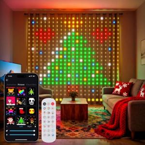 LED Curtain Light, 400 LEDs, Smart RGB+IC Color Changing Holiday Wall Lights, 6.6 x 6.6ft Indoor Dynamic DIY LED String Lights, APP Remote Control, For Bedroom, Living Room, Window Decor, Party