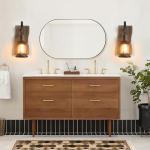 Rustic Industrial Wall Sconces, Black Metal Lantern with Wood Backplate, Farmhouse Indoor Light Fixture for Dining Room, Hallway, Porch