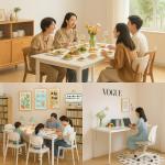 Cream Rectangular Dining Table Set 4 Chairs Space Saving Small Apartment Modern Minimalist Foldable Extendable Kitchen Table