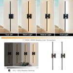 LED Wireless Wall Sconce with Remote Control (Set of Two), USB Rechargeable Battery Powered Indoor Wall Lamps, Dimmable, 360° Rotate,Timing, 28.3 inch Black Wall Lights for Hallway/Living Room/Bedroom