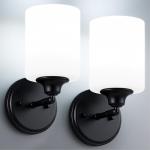 XIFEINIU Wall Sconces Set of Two Bathroom Light Fixtures with Frosted Glass Shade, Modern Matte Black Wall Lights Vanity Lights, Sconces Wall Decor Set of 2 for Bathroom Bedroom Mirror (E26 Base)