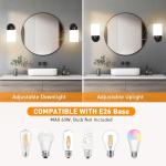 XIFEINIU Wall Sconces Set of Two Bathroom Light Fixtures with Frosted Glass Shade, Modern Matte Black Wall Lights Vanity Lights, Sconces Wall Decor Set of 2 for Bathroom Bedroom Mirror (E26 Base)