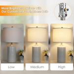 JUNNAI 24.5" White Ceramic Table Lamp 3-Way Dimmable Nightstand with White Linen Shade Bedside Lamp for Bedrooms & Living Room Office Reading(Bulb Included)