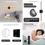 LED Wireless Wall Sconce with Remote Control (Set of Two), USB Rechargeable Battery Powered Indoor Wall Lamps, Dimmable, 360° Rotate,Timing, 28.3 inch Black Wall Lights for Hallway/Living Room/Bedroom