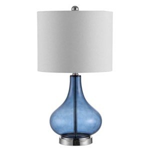 Safavieh Lighting Collection Brooks Blue Glass 24-inch Bedroom Living Room Home Office Desk Nightstand Table Lamp (LED Bulb Included)
