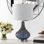 Safavieh Lighting Collection Brooks Blue Glass 24-inch Bedroom Living Room Home Office Desk Nightstand Table Lamp (LED Bulb Included)