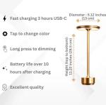 Deedlite Casekis Ecolume Table Lamp, Cordless Rechargeable Lamp with 3 Brightness Levels, Touch Control & Remote, Portable Wireless Light for Indoor Outdoor, Desk, Bedroom, Patio (Gold)