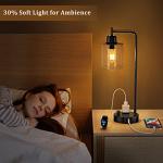 Industrial Bedside Table Lamp for Bedroom - Nightstand Lamps with USB C Charging Port, Fully Dimmable Black Ports and Outlets, Small Desk Glass Shade Office Living Room
