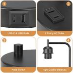 Industrial Bedside Table Lamp for Bedroom - Nightstand Lamps with USB C Charging Port, Fully Dimmable Black Ports and Outlets, Small Desk Glass Shade Office Living Room