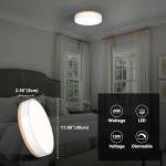 WOKNOS Modern Dimmable LED Close to Ceiling Light Minimalist Wood Oak Flush Mount Ceiling Light Fixture with Lampshade for Bedroom Living Room Bathroom Laundry Room (White-Dimmable, 11.8''/30cm)