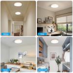WOKNOS Modern Dimmable LED Close to Ceiling Light Minimalist Wood Oak Flush Mount Ceiling Light Fixture with Lampshade for Bedroom Living Room Bathroom Laundry Room (White-Dimmable, 11.8''/30cm)