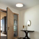 WOKNOS Modern Dimmable LED Close to Ceiling Light Minimalist Wood Oak Flush Mount Ceiling Light Fixture with Lampshade for Bedroom Living Room Bathroom Laundry Room (White-Dimmable, 11.8''/30cm)