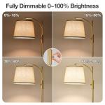 AIDENOEY Fully Dimmable Floor Lamp for Living Room，Standing Lamp Rotary Switch with Table&Linen Beige Shade，Golden Tall Lamps for Bedroom with Adjust Head，9W LED Bulb Included