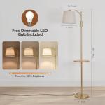 AIDENOEY Fully Dimmable Floor Lamp for Living Room，Standing Lamp Rotary Switch with Table&Linen Beige Shade，Golden Tall Lamps for Bedroom with Adjust Head，9W LED Bulb Included