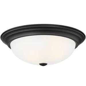 DESIGNERS FOUNTAIN Reedley 2-Lights Flush Mount Ceiling Light, 11 Inch Lighting Fixture for Kitchen, Bedroom, Bathroom, and Hallway, Matte Black with Etched Glass, 1257S-MB-W