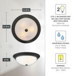 DESIGNERS FOUNTAIN Reedley 2-Lights Flush Mount Ceiling Light, 11 Inch Lighting Fixture for Kitchen, Bedroom, Bathroom, and Hallway, Matte Black with Etched Glass, 1257S-MB-W