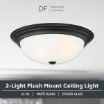 DESIGNERS FOUNTAIN Reedley 2-Lights Flush Mount Ceiling Light, 11 Inch Lighting Fixture for Kitchen, Bedroom, Bathroom, and Hallway, Matte Black with Etched Glass, 1257S-MB-W