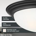 DESIGNERS FOUNTAIN Reedley 2-Lights Flush Mount Ceiling Light, 11 Inch Lighting Fixture for Kitchen, Bedroom, Bathroom, and Hallway, Matte Black with Etched Glass, 1257S-MB-W