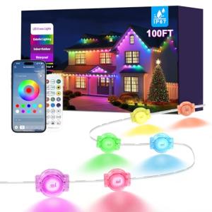100FT Permanent Outdoor Lights for House, 2025 RGB LED Waterproof Christmas Lights Outdoor with Smart APP Remote Control, Outside Eaves Lighting House Decor for Holiday, Halloween, Roof, Party, Daily