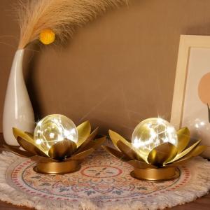 Set of 2 Gold Lotus Table Lamp Battery Powered 6''Tall Cordless Great for Living Room Weddings Parties Indoors Outdoors