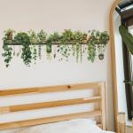 Green Dill Leaves Hanging Basket Wall Stickers Bedroom Living Room Wall Beautification Green Plant Decor Courtyard Wall Decals