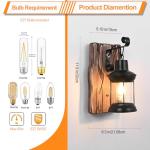 TIGKHAE Rustic Wall Light Fixtures Vintage Wall Sconces Sets of 2 Farmhouse Antique Wooden Lamp with Clear Glass Indoor Lighting Black Bedside Sconces Lighting for Bar Cafe Barn Stairs