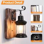 TIGKHAE Rustic Wall Light Fixtures Vintage Wall Sconces Sets of 2 Farmhouse Antique Wooden Lamp with Clear Glass Indoor Lighting Black Bedside Sconces Lighting for Bar Cafe Barn Stairs