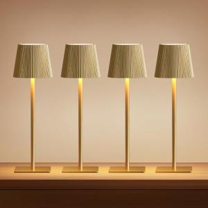 LUTEC 4 Pack Cordless Table Lamp,6000mAh Rechargeable Battery Operated Desk Lamp,Two Adjustable Heights,Waterproof, Touch Control & 3 Color Stepless Dimming for Restaurant/Bedroom/Bars/Outdoor (Gold)