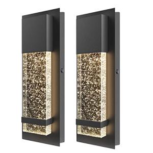 PARTPHONER Modern Wall Sconce, LED Wall Light with Crystal Bubble Glass Modern Porch Light Outdoor Indoor Wall Fixture 12W Lumen 3000K for Doorway Garden Hallway Patio Living Room, 2 Pack